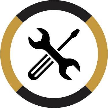 SERVICE & REPAIR screwdriver and wrench in a black silhouette