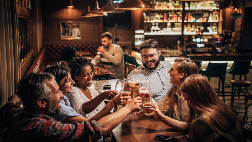 people having drinks in a pub