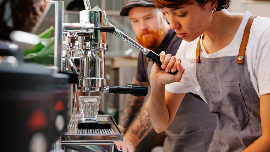 pouring a coffee in a cafe