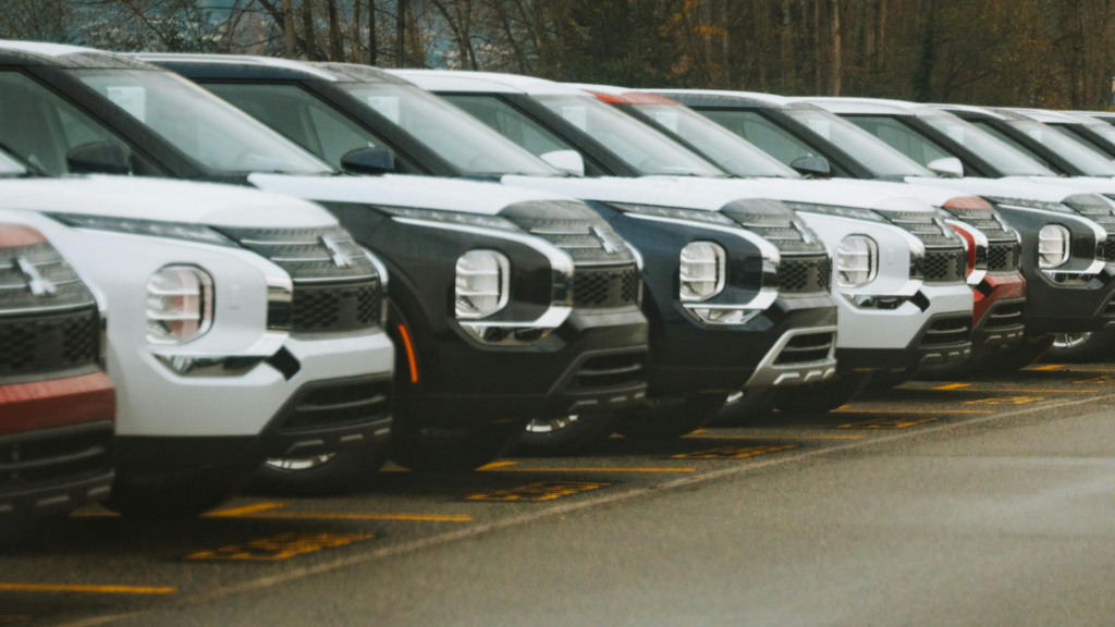 cars parked in a corporate car park.