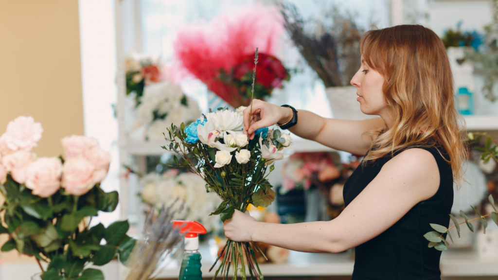 florist preparing flowers